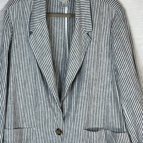 A New Day Blazer Jacket 1 Button Size XXL Blue White Striped Linen Blend Lined - Picture 2 of 6